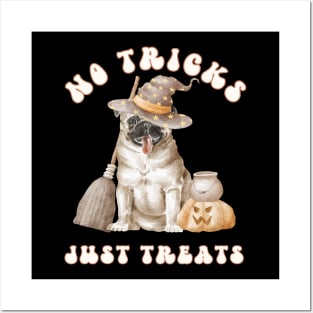 Funny Pug Halloween Fall Design with Witch Hat and Pumpkin for Dog Lovers and Pug Moms Posters and Art